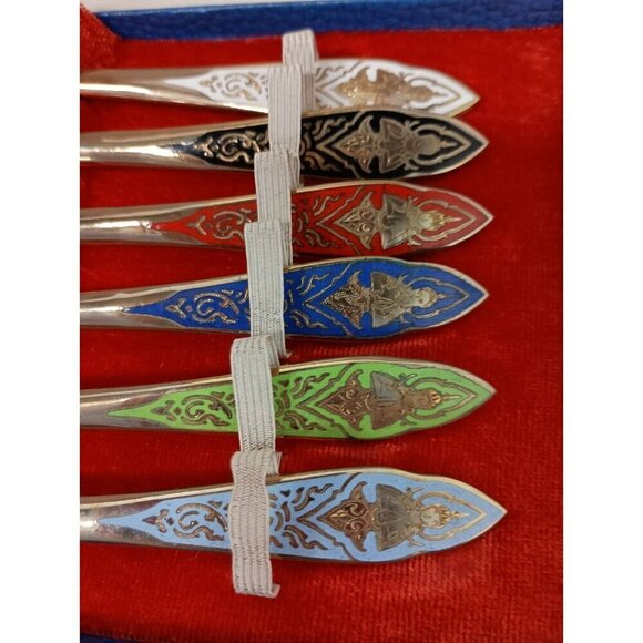 VTG Circa 1940 Royal Buddha Spoons Set of 6 Tea Spoons Bronze Ware Hand Crafted - Picture 4 of 9